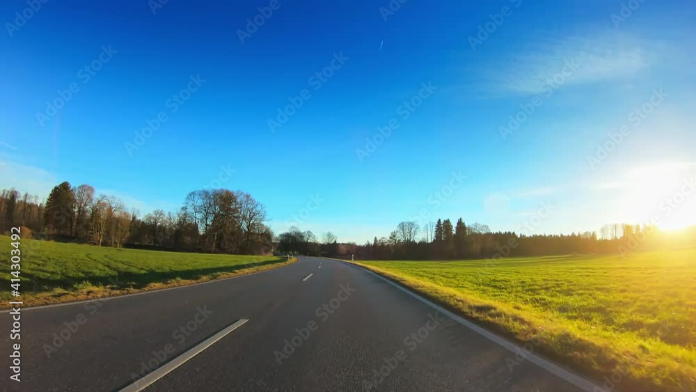 Beautiful nature, countryside POV drive, empty asphalt road, meadows, trees, sunny blue sky, car travel gopro point of view Beautiful nature, countryside POV drive, empty asphalt road, meadows, trees, sunny blue sky, car travel gopro point of view