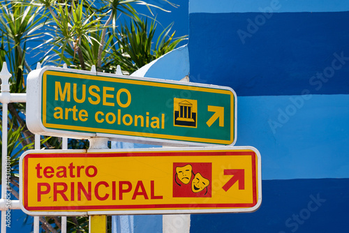 Travel signage in the colonial city of Sancti Spiritus, Cuba