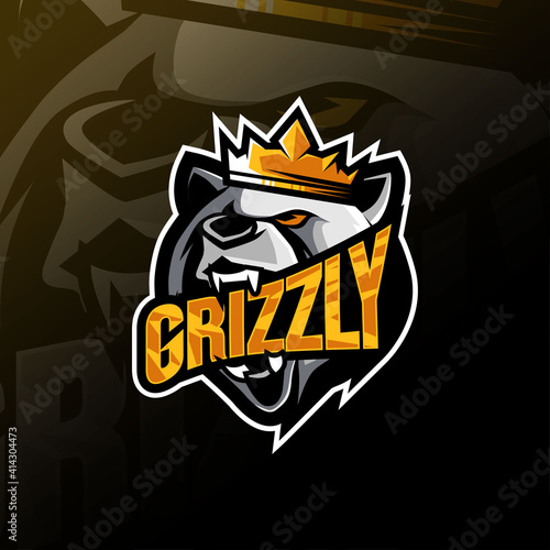 King grizzly mascot logo design