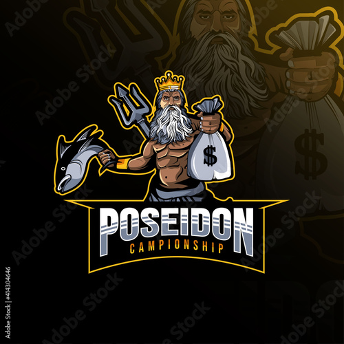 Poseidon fishing championship mascot logo design