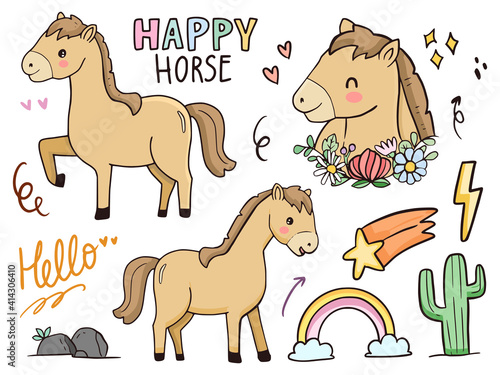 Cute horse illustration drawing cartoon for kids and baby