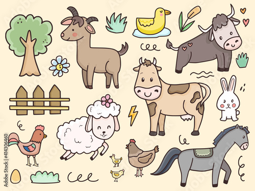 Farm animal set illustration drawing cartoon for kids and baby