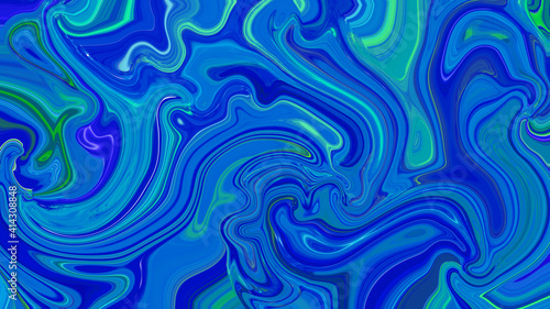 art liquid oil paint with green and blue, flowing naturally