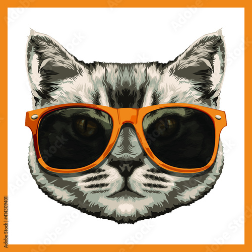 Vector image of a cat wearing yellow shades.