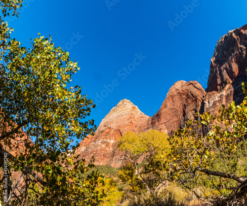 Fall Color and The Court of The Patriarchs, Zion National Park, Utah, USA