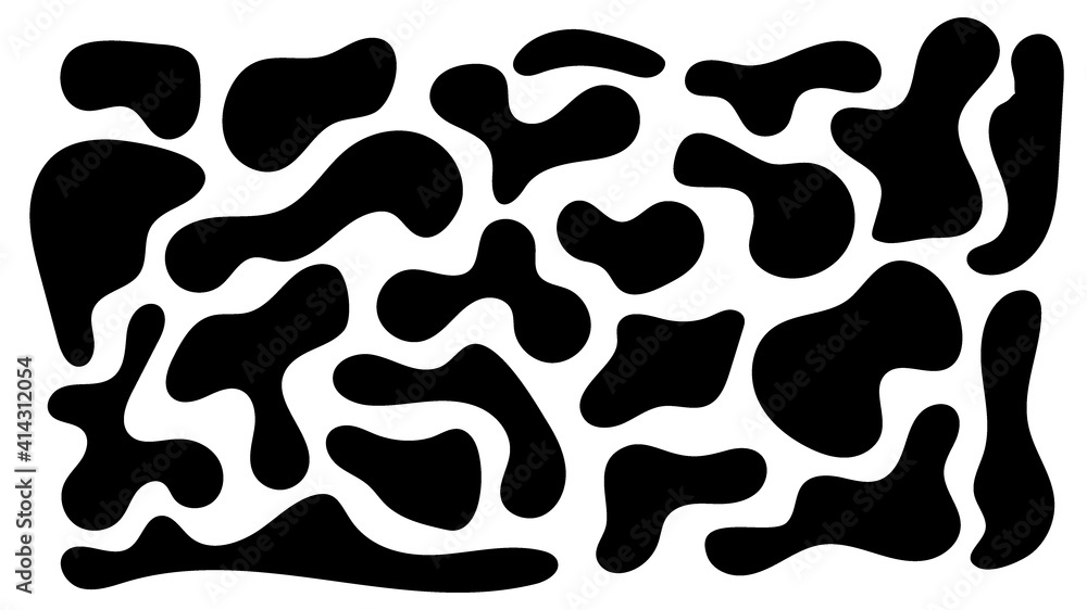 Irregular blob, set of abstract organic shapes. Abstract irregular random blobs. Simple liquid amorphous splodge. Trendy minimal designs for presentations, banners, posters and flyers.