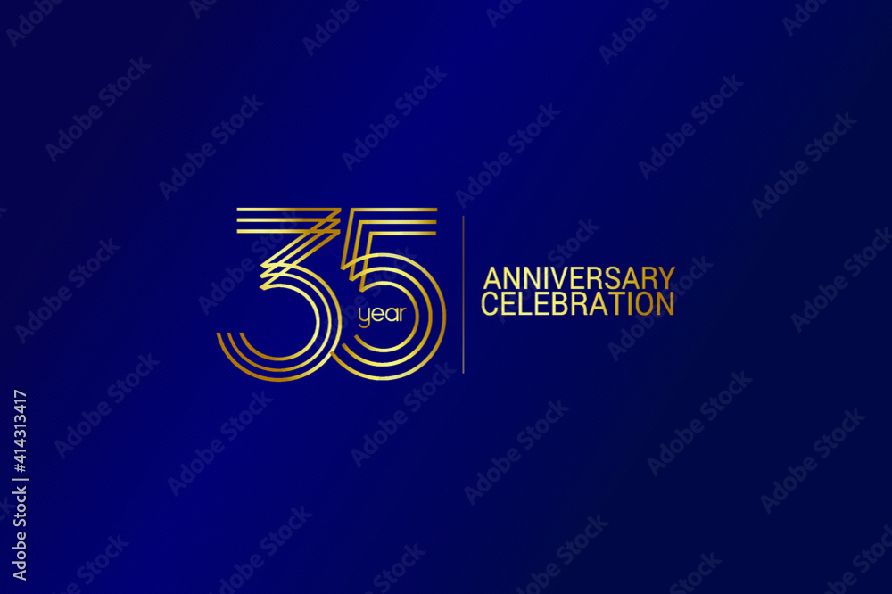 35 year anniversary celebration Gold Line. logotype isolated on Blue background for celebration, invitation card, and greeting card-Vector