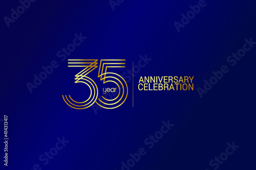 35 year anniversary celebration Gold Line. logotype isolated on Blue background for celebration, invitation card, and greeting card-Vector