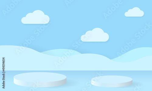 3d blue background rendering with podium and minimal blue scene, 3d render for product in podium.