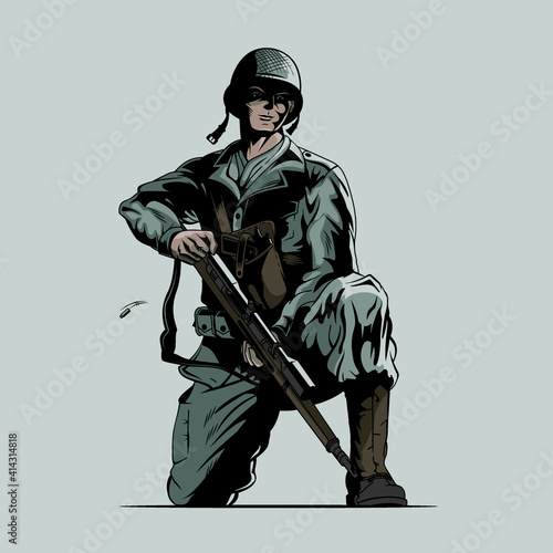 Sniper cocking a rifle vector illustration
