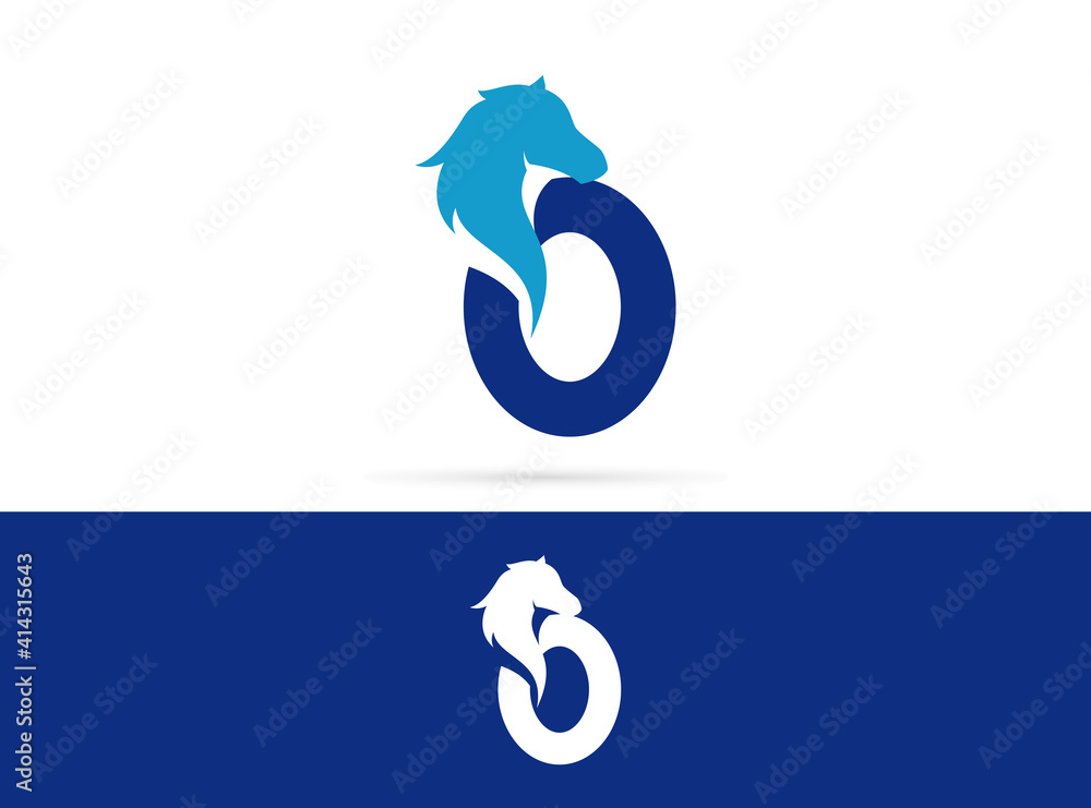 Letter O head horse logo design. Vector combination of animals and letter