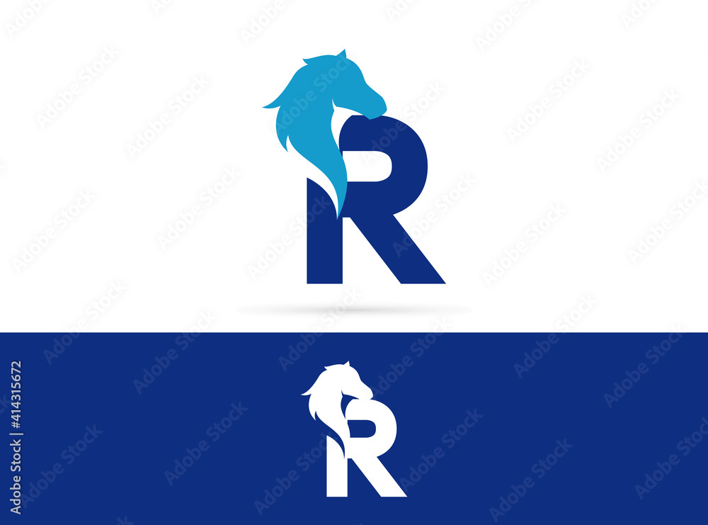 Letter R head horse logo design. Vector combination of animals and letter Letter R head horse logo design. Vector combination of animals and letter