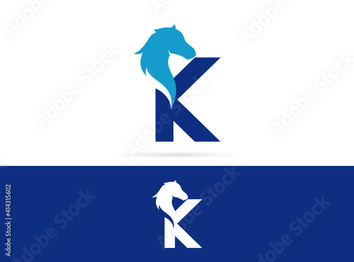 Letter K head horse logo design. Vector combination of animals and letter