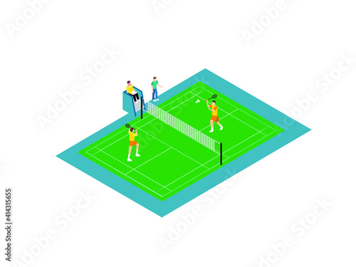 Badminton game isometric 3d vector concept for banner, website, illustration, landing page, flyer, etc.
