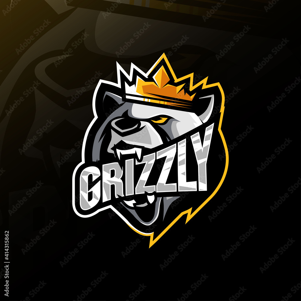 King grizzly mascot logo design