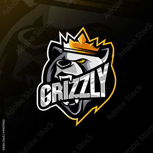 King grizzly mascot logo design