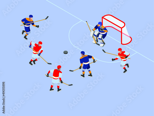 Hockey game isometric 3d vector concept for banner, website, illustration, landing page, flyer, etc.
