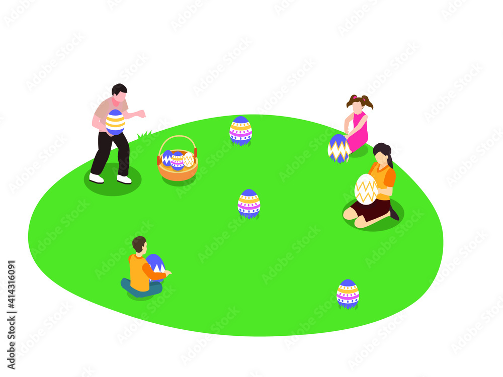 Fototapeta premium Drawing easter eggs isometric 3d vector concept for banner, website, illustration, landing page, flyer, etc.