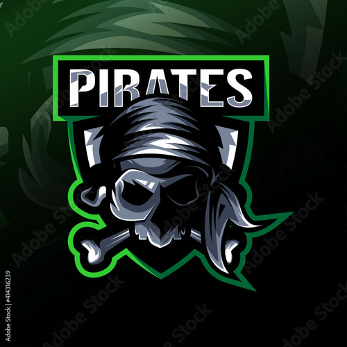 Pirates skull mascot logo esport design