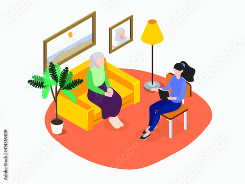Woman and old mother shopping isometric 3d vector concept for banner, website, illustration, landing page, flyer, etc.