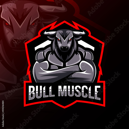 Bull muscle mascot logo esport design