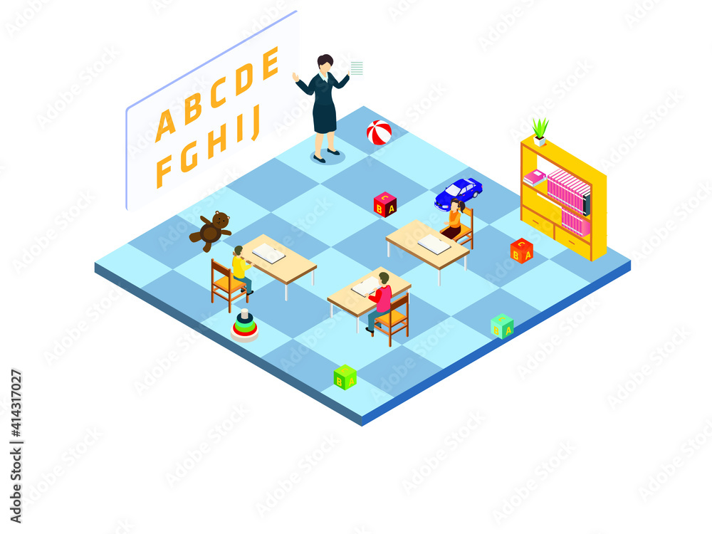 Study in class isometric 3d vector concept for banner, website, illustration, landing page, flyer, etc. Study in class isometric 3d vector concept for banner, website, illustration, landing page, flyer, etc.