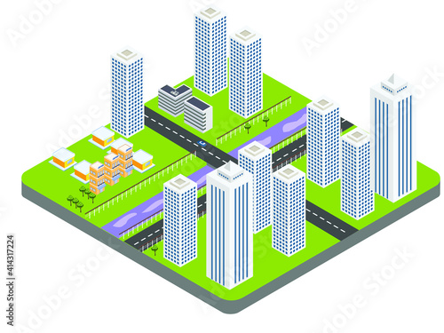 Cityscape set isometric 3d vector concept for banner, website, illustration, landing page, flyer, etc.