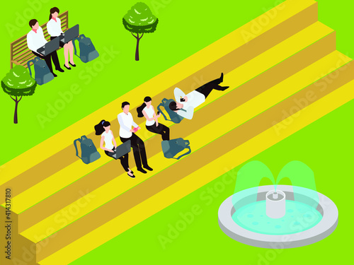 Workers work outdoor isometric 3d vector concept for banner, website, illustration, landing page, flyer, etc.