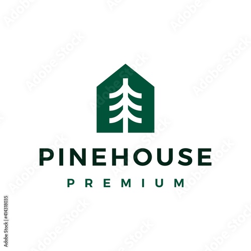pine tree house home logo vector icon illustration