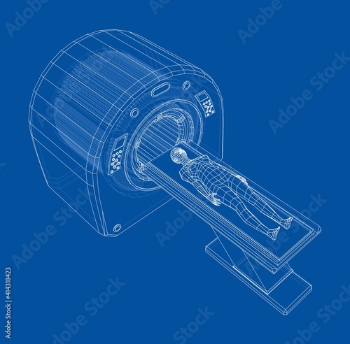Female Patient Lying on a CT or MRI Scan. Vector