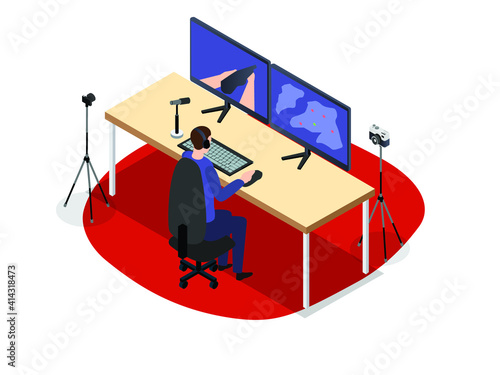 Game vlogger isometric 3d vector concept for banner, website, illustration, landing page, flyer, etc.
