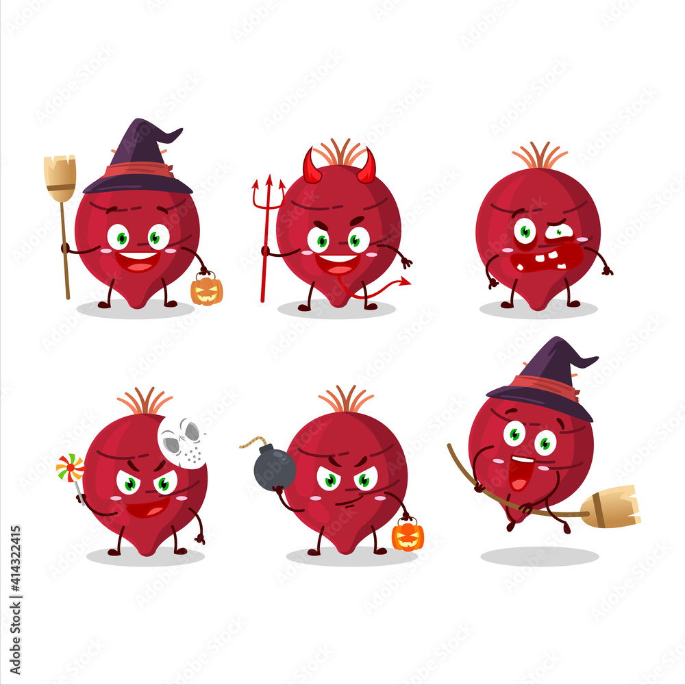Halloween expression emoticons with cartoon character of beet