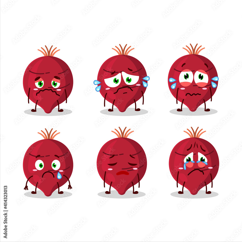 Beet cartoon in character with sad expression