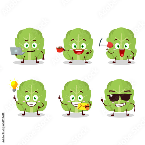 Cabbage cartoon character with various types of business emoticons