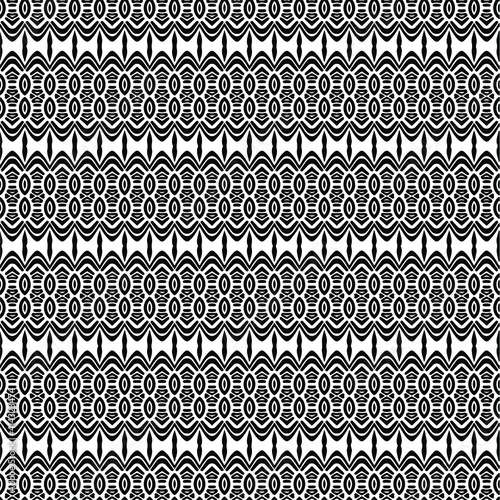  Geometric vector pattern with triangular elements. Seamless abstract ornament for wallpapers and backgrounds. Black and white colors.