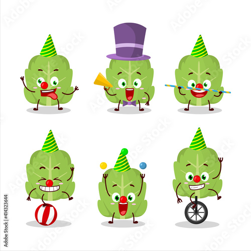 Cartoon character of cabbage with various circus shows