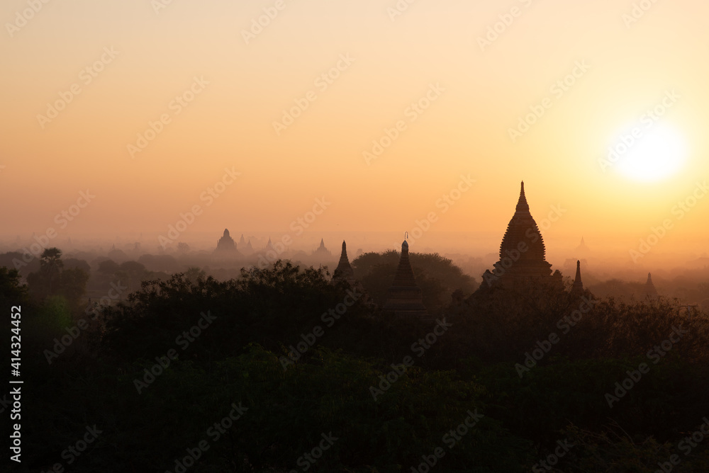 sunset landscape with pagoda in Myanmar