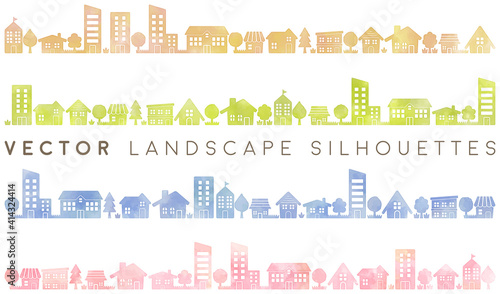 watercolor vector landscape silhouettes