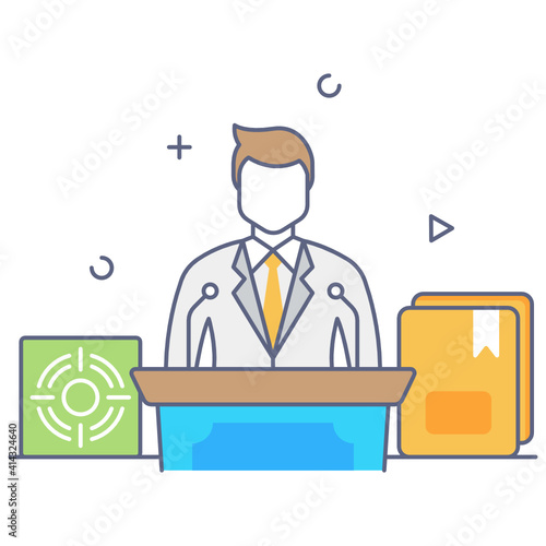
Professional training, man on rostrum flat concept icon
