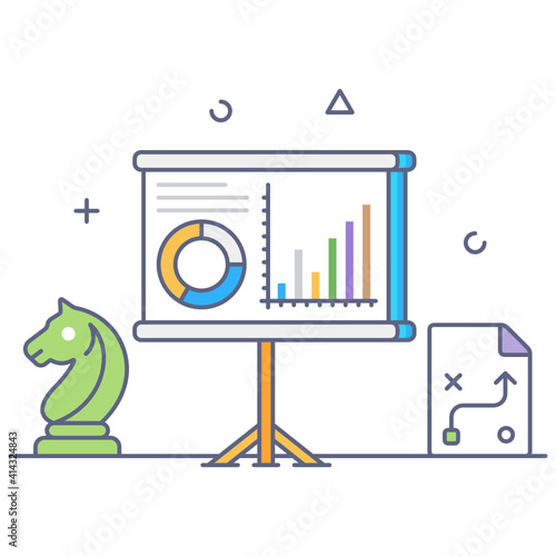   Conceptual flat line design icon of strategy presentation 