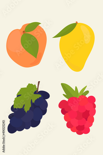 Fototapeta Naklejka Na Ścianę i Meble -  Vector pastel fruit sticker collection