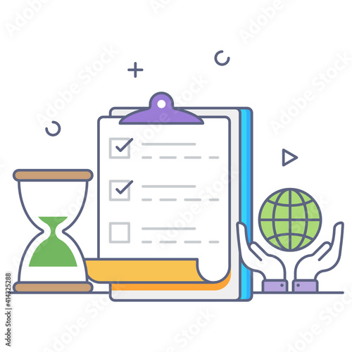 
Task time icon, clipboard paper with sandglass
