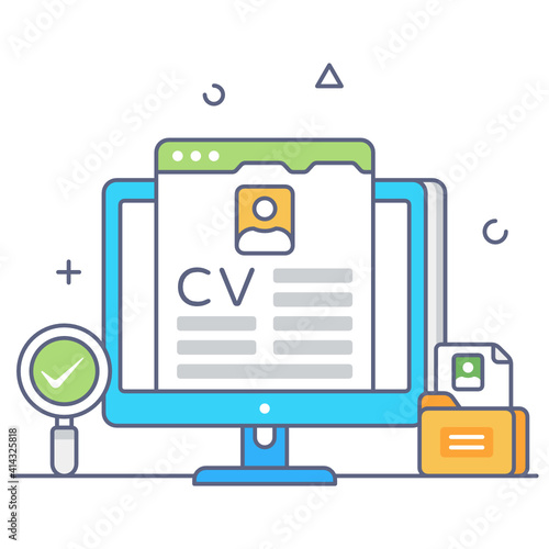 
Flat outline concept icon of curriculum vitae
