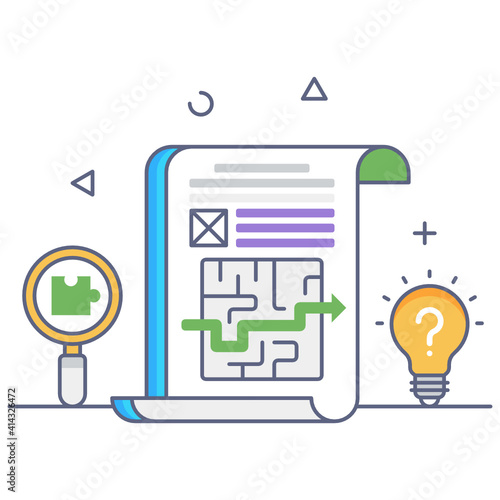
Magnifier with jigsaw, and light bulb, finding solution icon

