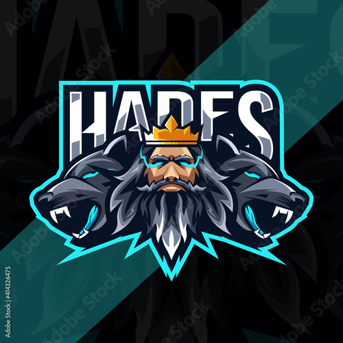 Hades with Cerberus mascot logo esport template design