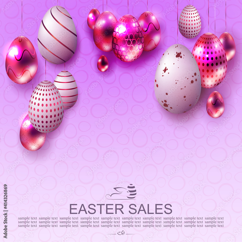 Easter light design with purple gradient, abstract eggs with beautiful pattern on pendants Easter light design with purple gradient, abstract eggs with beautiful pattern on pendants