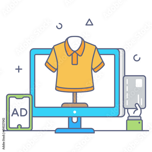 
Online ads, flat outline concept icon of sponsored ads
