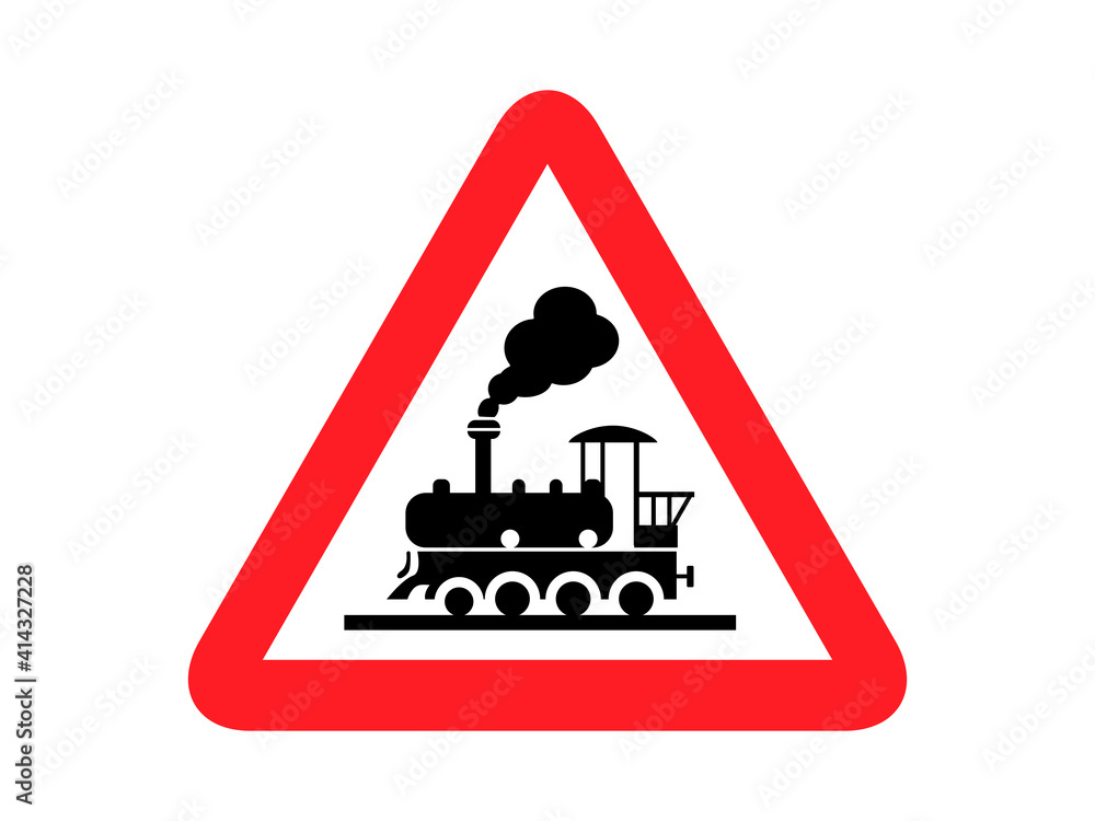 isolated rail road train crossing sign ahead on white and red stork line round triangle vector design isolated rail road train crossing sign ahead on white and red stork line round triangle vector design