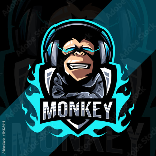 Cute monkey gamers mascot logo esport template