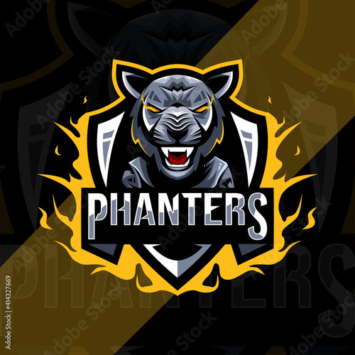 Cute black panther mascot logo esport template